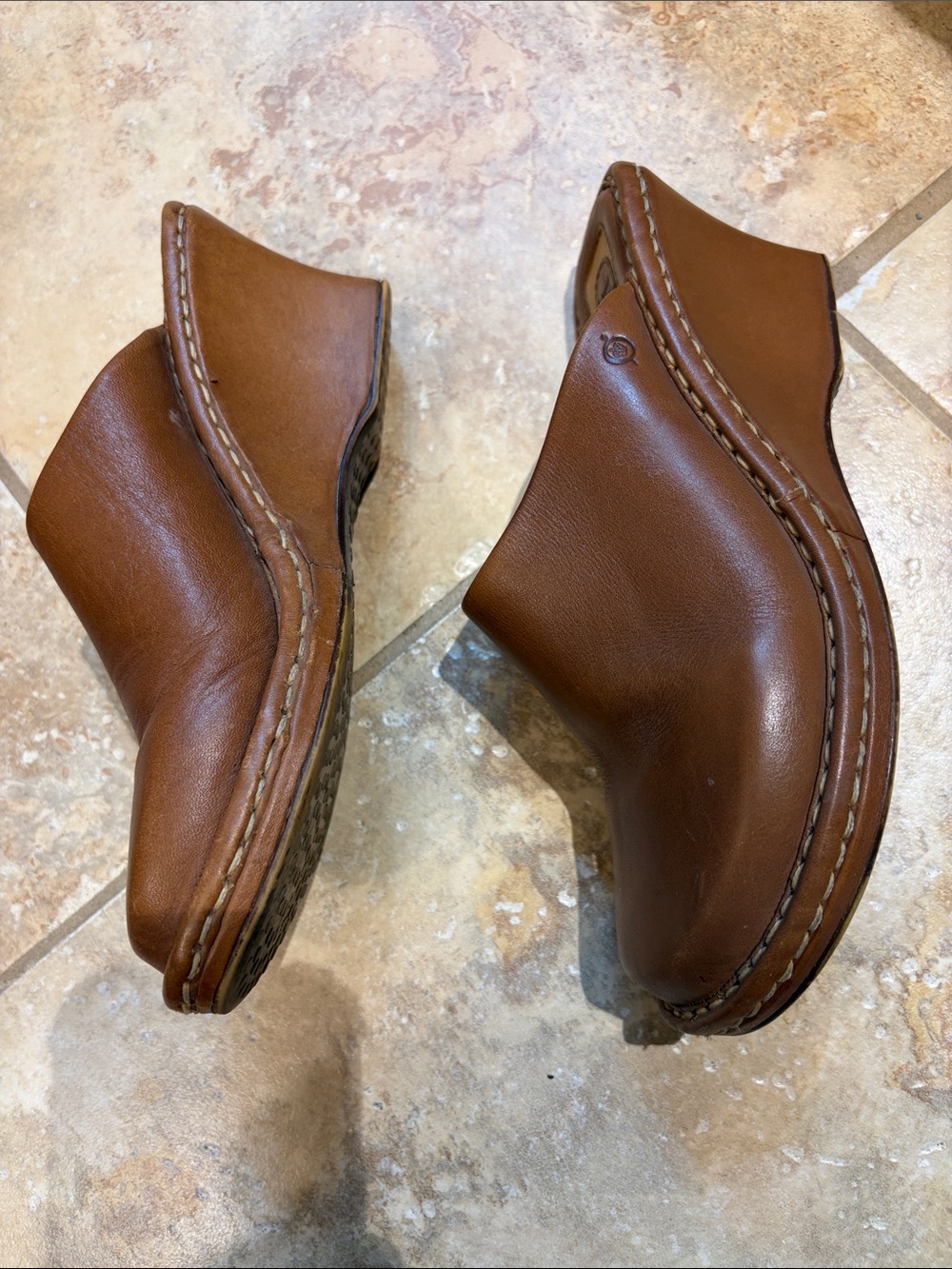 Born Brown Leather Wedge Mule Clogs - Picture 4 of 8